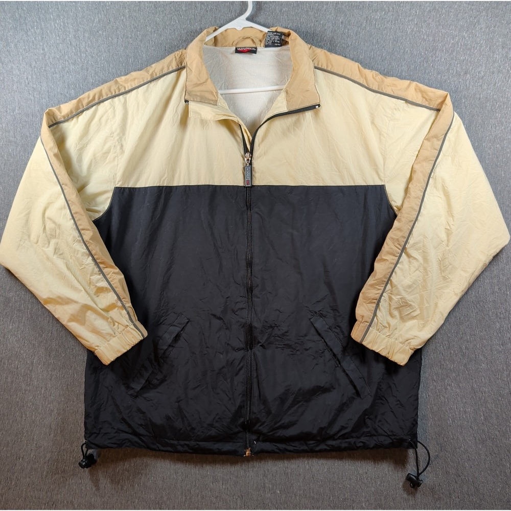 Vtg 90s Beige Tan Black Windbreaker Jacket Sz M Full Zip Winner Brand Grunge EUC